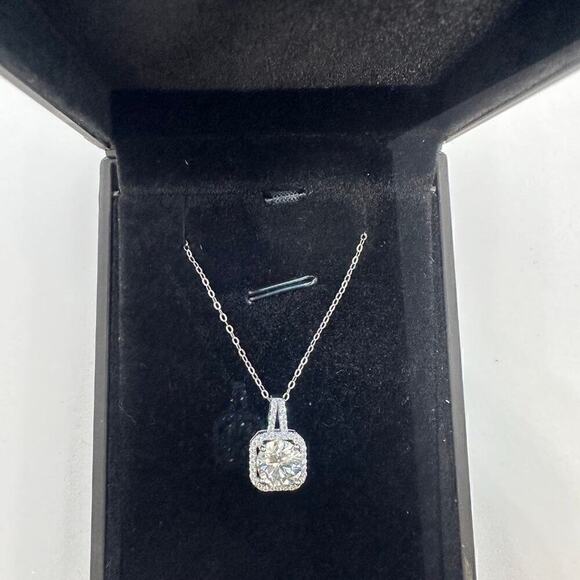 Moissanite GRA Round Necklace Cushion Cut Halo Pendant Chain 925 18K 2 Ct - Picture 12 of 12